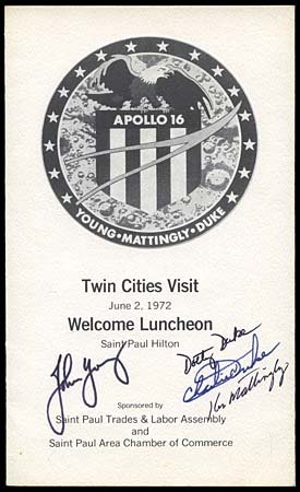1972 Crew Signed Luncheon Program Apollo 16