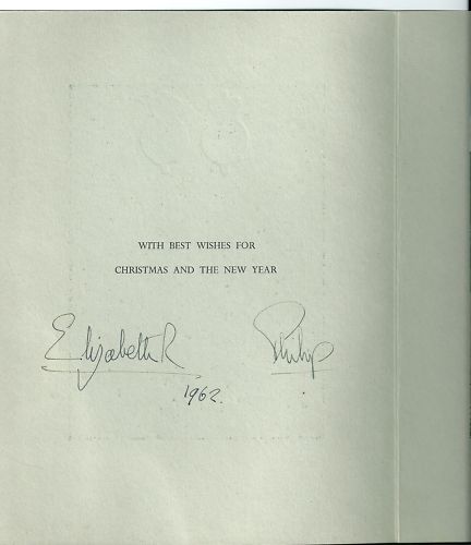 Queen Elizabeth II and Prince Philip hand-signed Christmas Card from 1962.